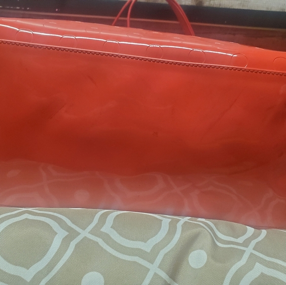 Kate Spade Red Polka Dot Embossed Patent Leather Shoulder Tote Bag - Picture 4 of 6